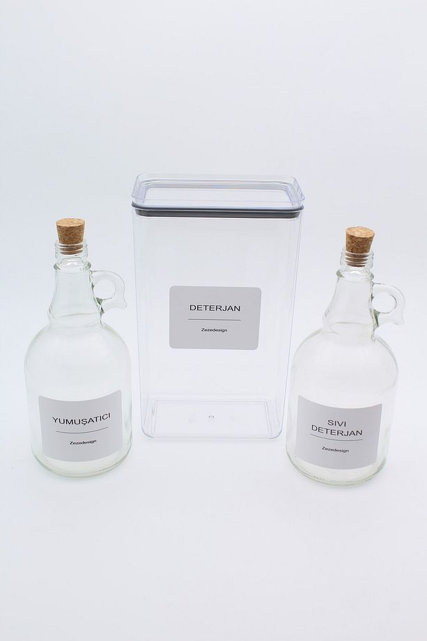 Dekoratif Saklama Kabı 2.9 Litre - (DETERJAN-SIVI DETERJAN 1LİTRE -YUMUŞATICI ŞİŞESİ 1 LİTRE) - 2