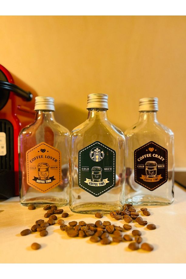 Cold Brew Şişe 3'lü Set Suya Dayanıklı Yassı Cam Şişe Seti Cold Brew Kahve Şişesi Set - 2