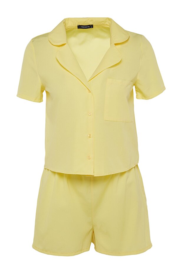 Sarı Terrycotton Şortlu Dokuma Pijama Takımı THMSS23PT00132 - 8