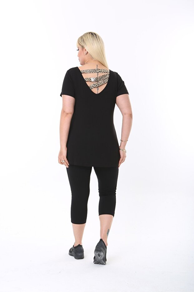 Our Plus Size Women's Clothing Back Leopard Detailed Tights Combination
