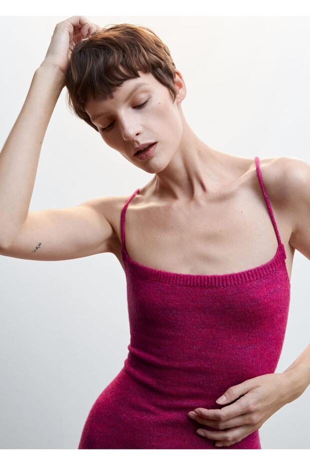 Sırtı Çapraz Triko Elbise - 8