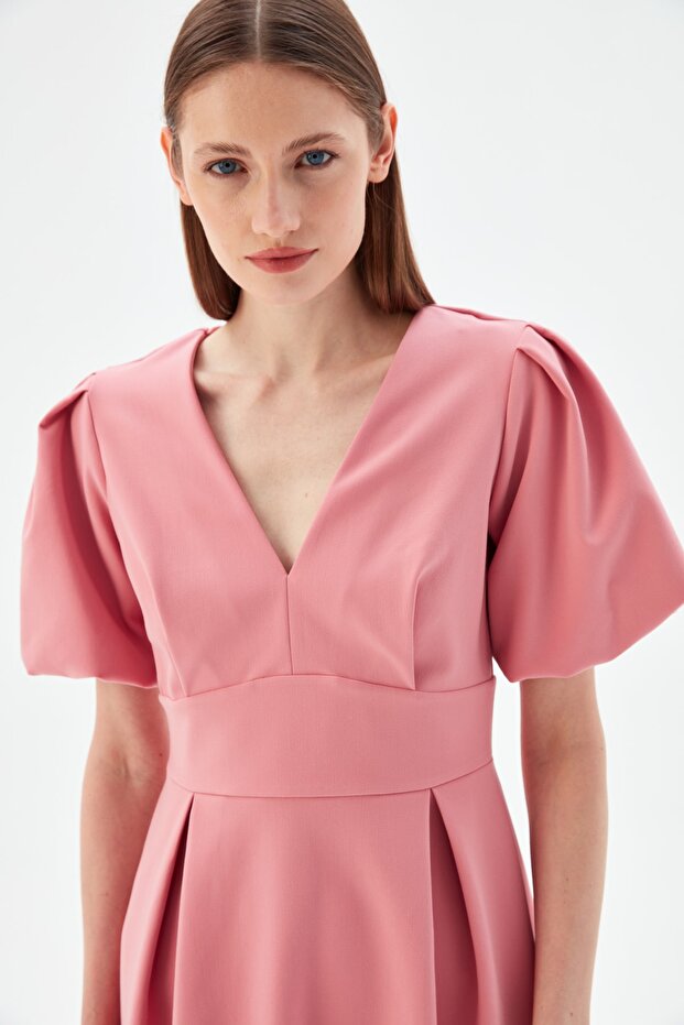 Balon Kollu Mini Elbise - 4