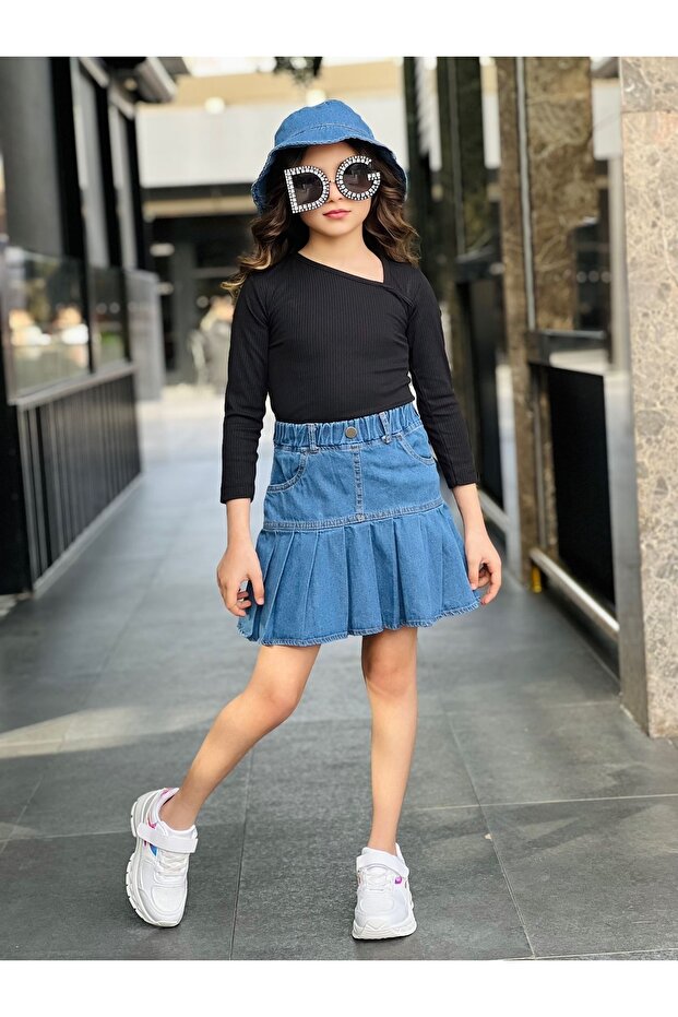 Girl's Denim Skirt Denim Hat Badi Suit Holiday