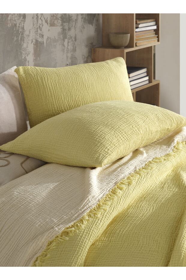 Sarı 4 Katlı Multi Muslin %100 Pamuk Çift Kişillik Yatak Örtüsü 200x240cm - 6