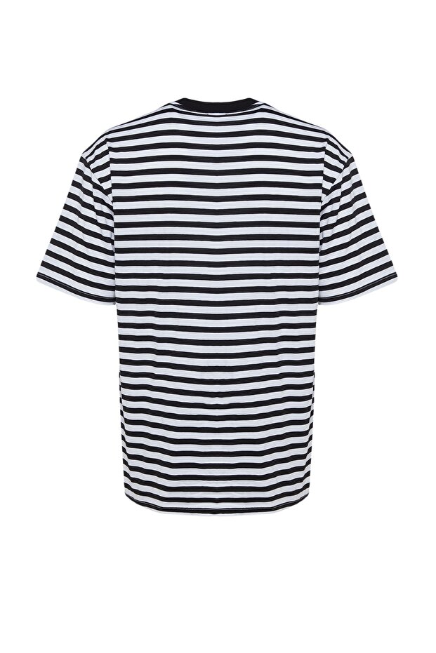 Siyah Oversize/Geniş Kesim Çizgili Kısa Kol T-Shirt TMNSS20TS0511 - 8