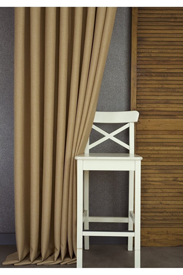 Background Curtain Linen Camel Hair Without Pleats