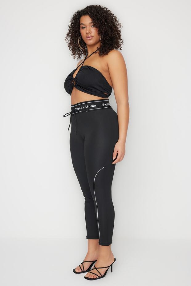 X Sagaza Studio Siyah Toparlayıcı Kordon Biye Detaylı ve Push Up Dikişli Spor Tayt - 8