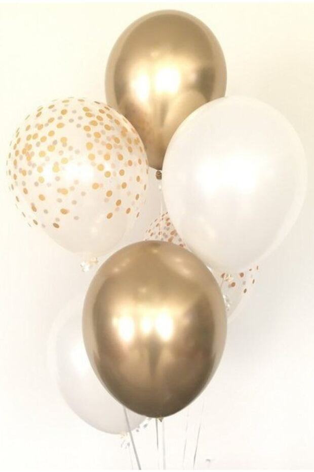 Gold Chrome Balloon Set - Plastic Balloons, Transparent Sequin White and Gold