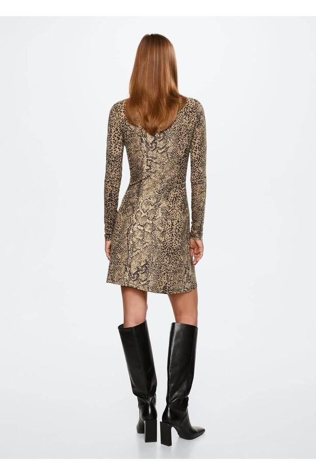 Desenli Kısa Elbise - 4