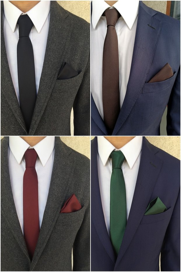 Black Brown Claret Red Green 5 Cm 4-Piece Tie Handkerchief Set Krv-4k014923-set