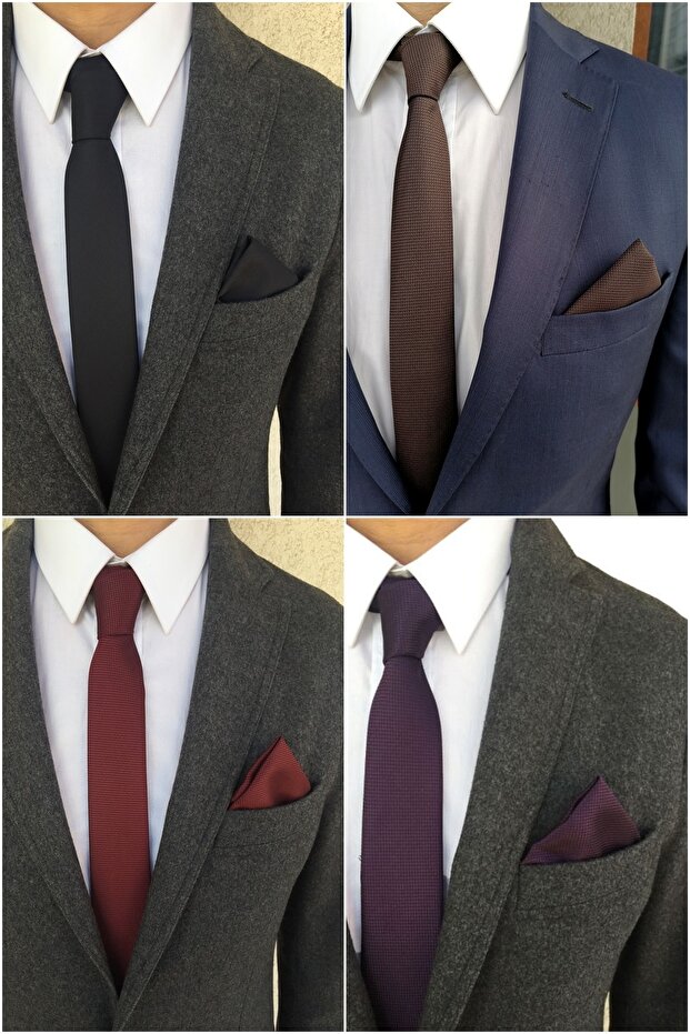 Black Brown Claret Red Purple 5 Cm Tie Handkerchief Set Krv-4k014924-set