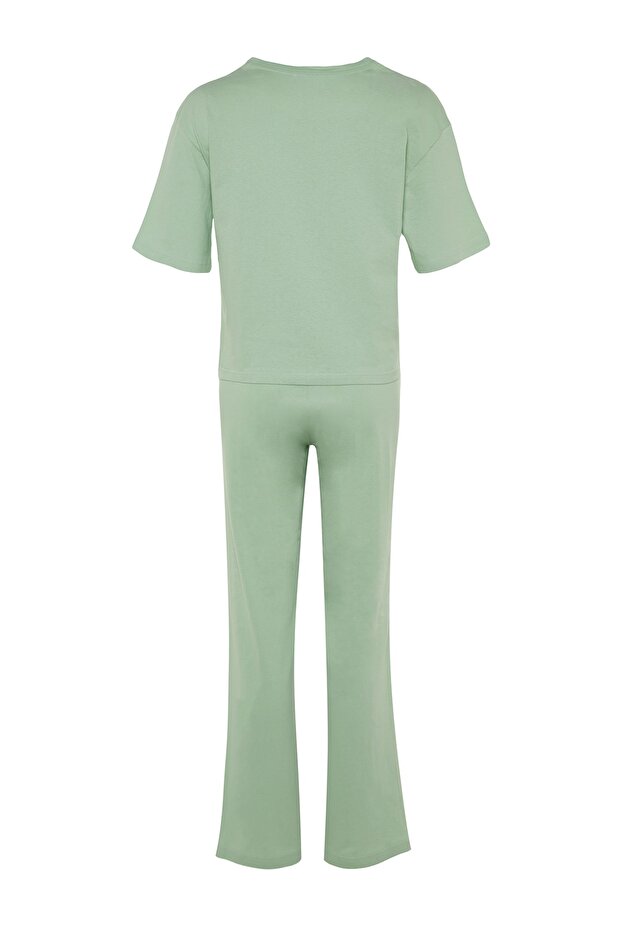 Açık Yeşil %100 Pamuklu Hayvan Baskılı Örme Pijama Takımı THMSS23PT00134 - 8