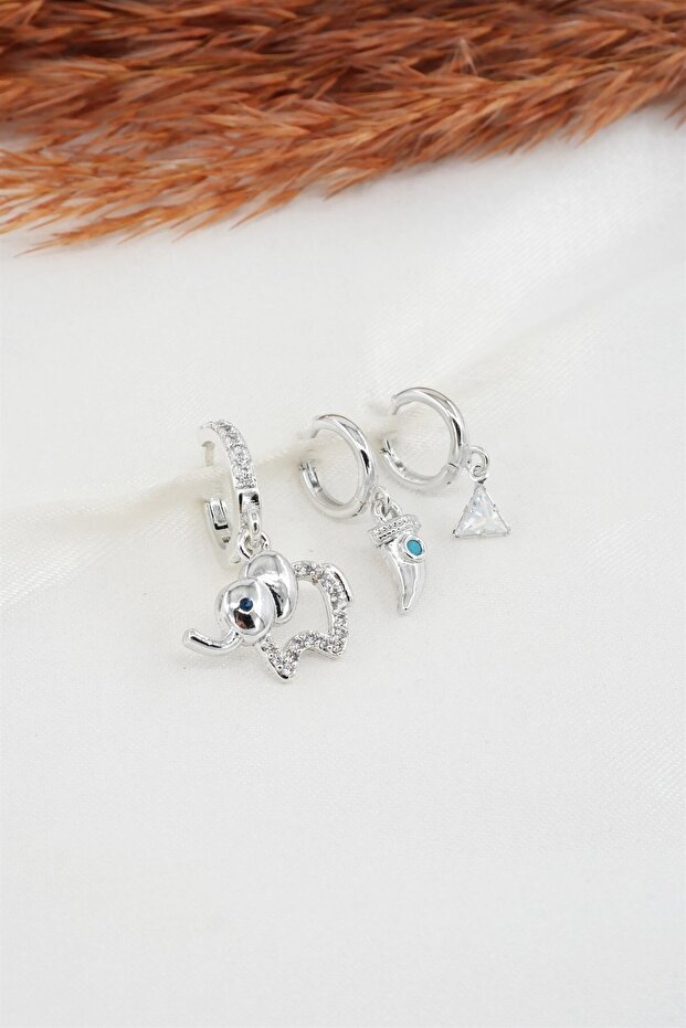 Women's Zircon Stone Elephant Figure 3-Piece Earring Set