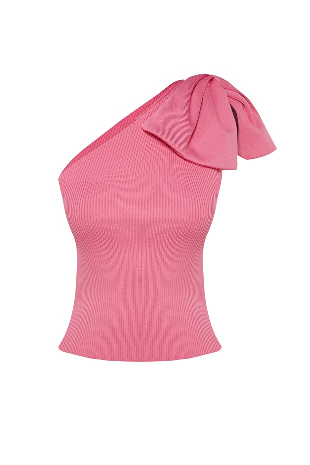 Pembe Tek Kol Fiyonk Detaylı Triko Bluz TPRSS22BZ0166 - 8