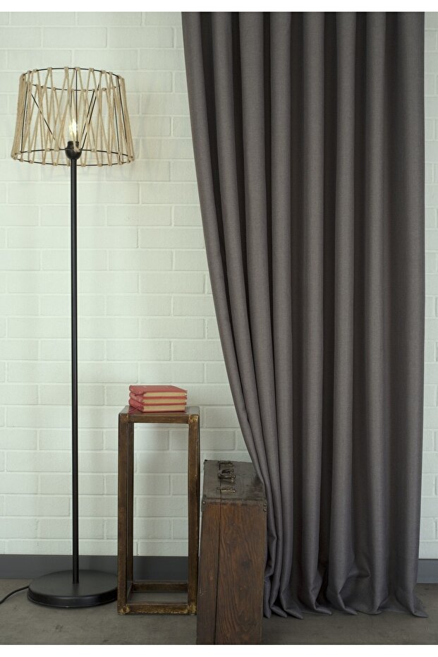 Background Curtain Linen Dark Gray Without Pleat