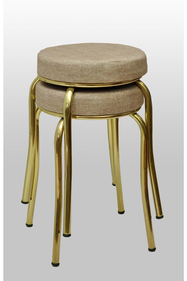 Tabure (2 Adet) Gold Ayaklı, Mina Kumaş, Metal Ahtapot Ayak Aygl-209 - 1