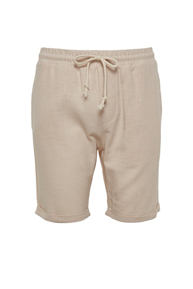 Ekru Normal Kesim/Regular Fit %100 Pamuk Keten Görünümlü Şort TMNSS23SR00030 - 15