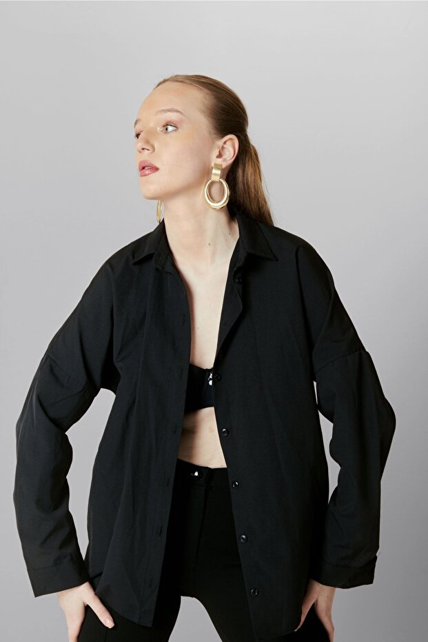 Oversize Uzun Patsız Basic Gömlek - 4
