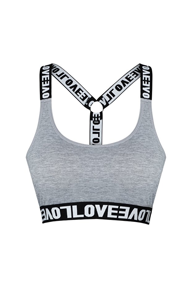 Gray Cotton Love Rubber Ring Detailed Padded Women's Bustier