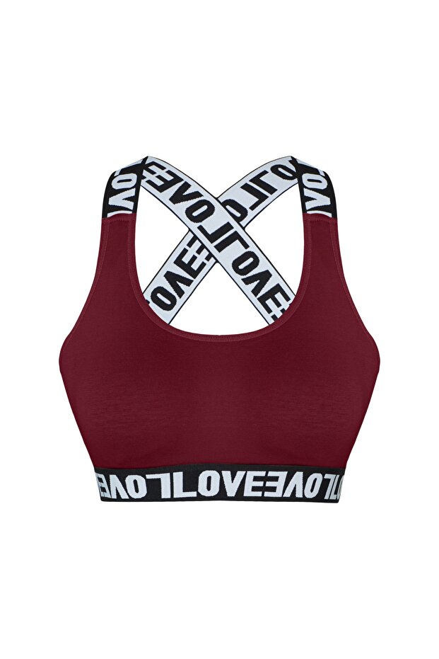 Burgundy Cotton Love Rubber Cross Strap Padded Women's Bustier