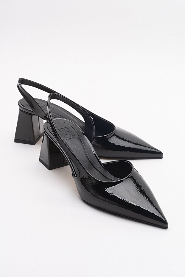 Also Black Crinkled Patent Leather Women's Heeled Shoes