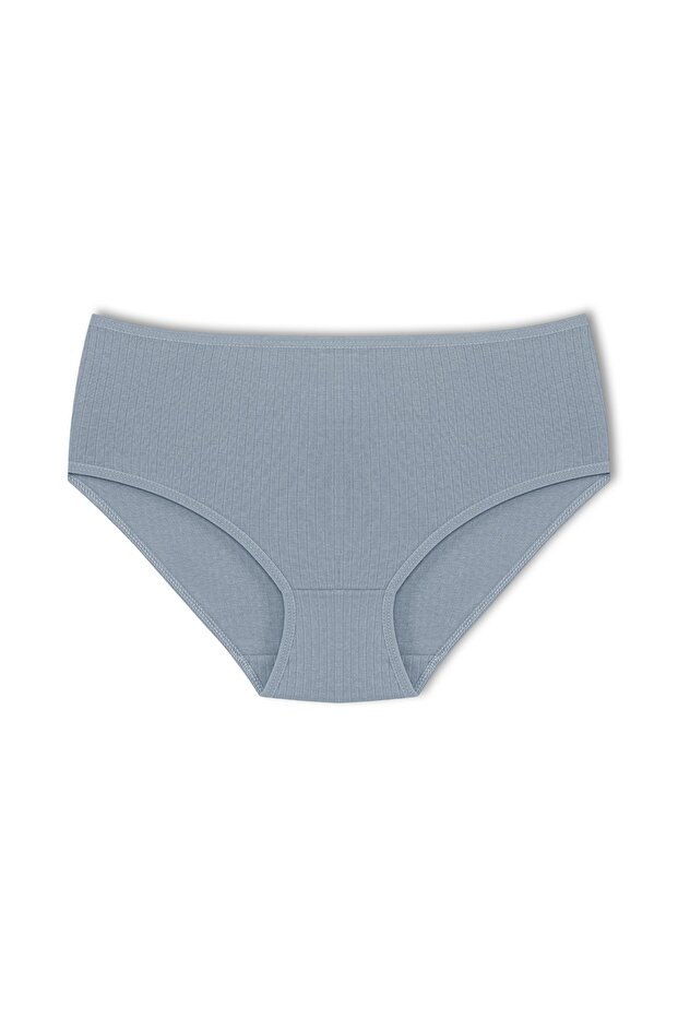 Navy Cotton Ribbed High Waist Large Size Women's Panties