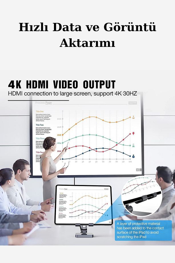Tablet Standlı 360 Dönebilen 10 In 1 Hub Usb Hdmi Vga Sd/tf Çoklayıcı Dockstation Stand - 4