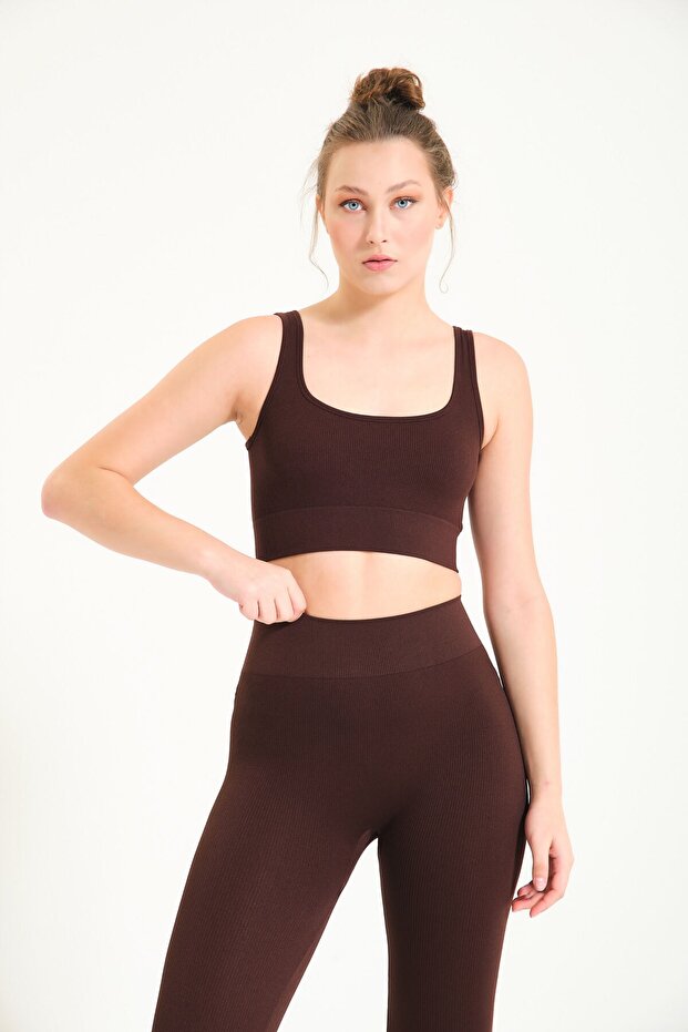 Women's Seamless Knitted Ribbed Thick Strap Ribbed Sports Bustier 9002