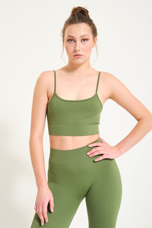 Women's Seamless Knitted Corded Thin Strap Corded Sports Bustier 9003