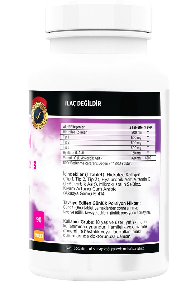 Kollajen Tip-1 Tip-2 Tip-3 Hyaluronic Asit Vitamin C 90 Tablet Collagen - 2