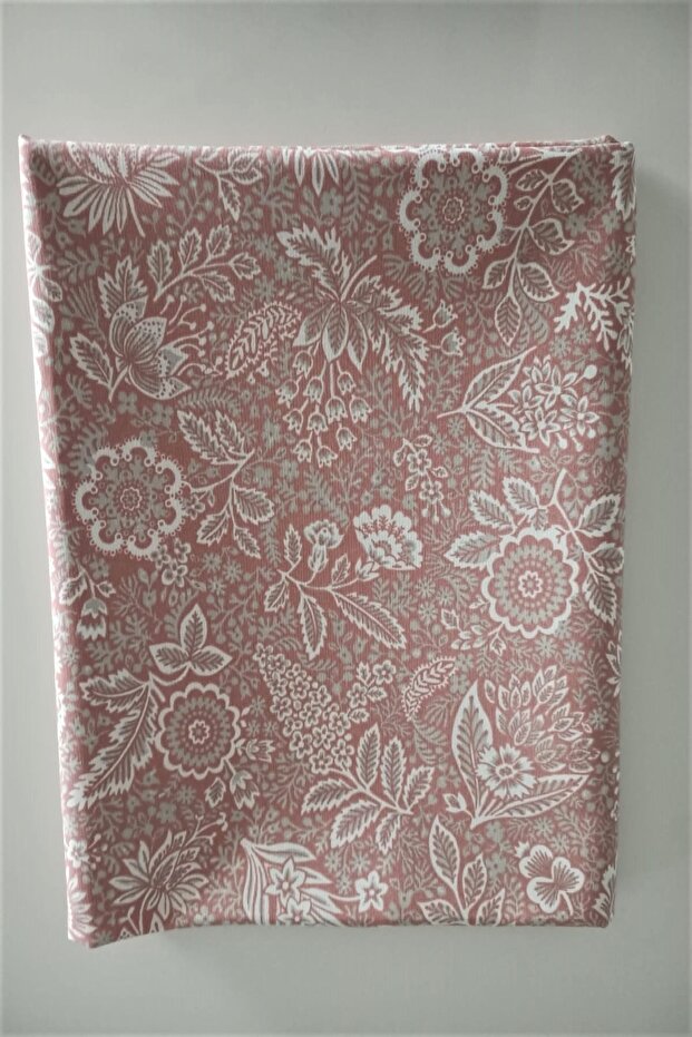 Keten Dokulu Gül Desenlı Gül Kurusu Masa Örtüsü - 5