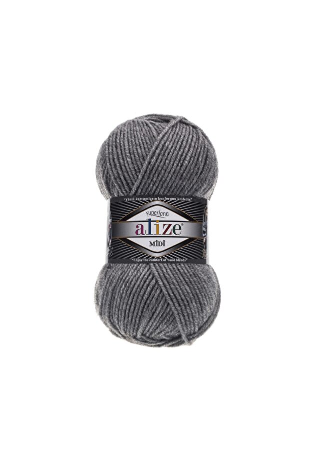 Süperlana Midi Hand Knitting Yarn 5 Pieces 100 Grams 21 Gray Melange