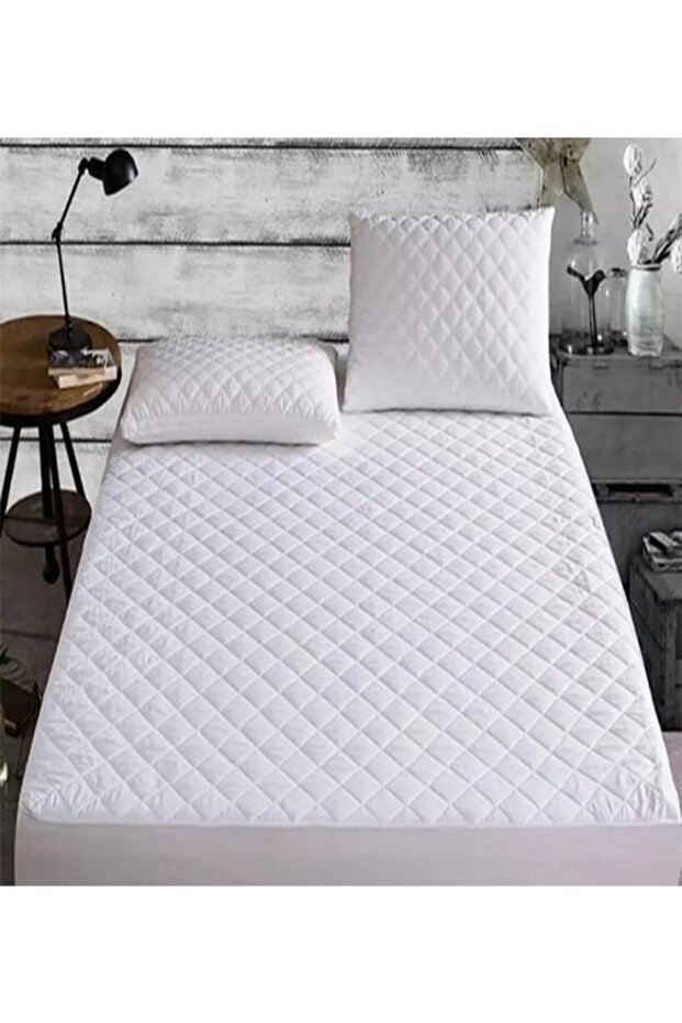 Double Bed Protector, Quilted Fitted Mattress Pad and Quilted Pillow Pad, 2 Pieces