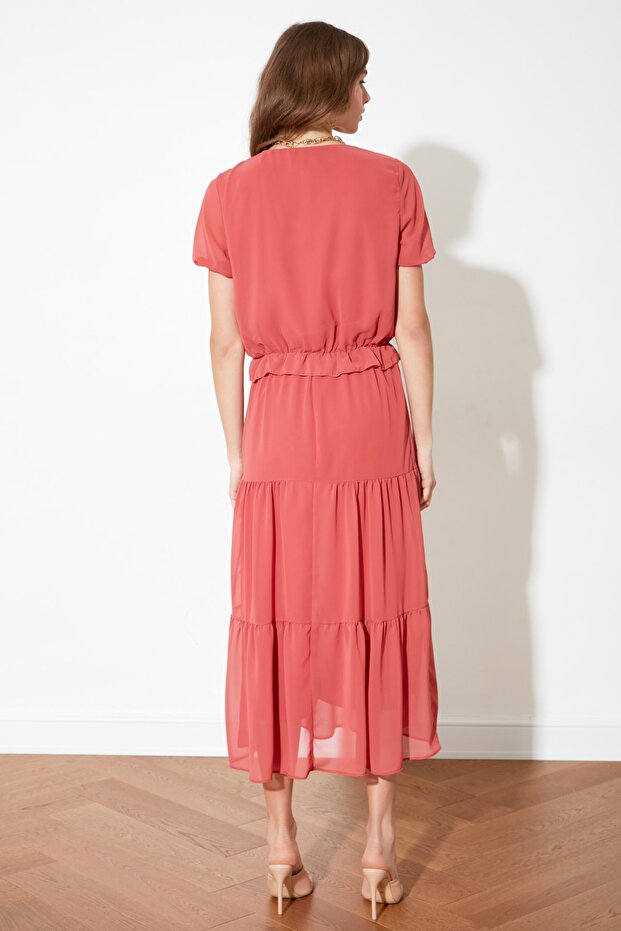 Gewebtes Kleid mit Kachelknöpfen und Details TWOSS21EL1175 - 5