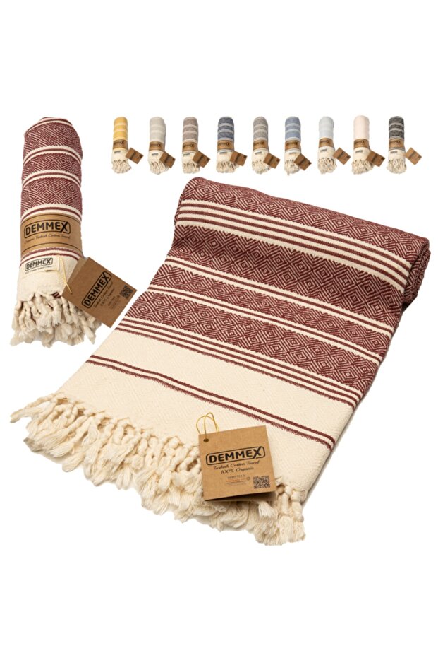 Certified 100% Organic Cotton Peshtemal Bath Beach Towel, 180x90cm, 450gr, Burgundy