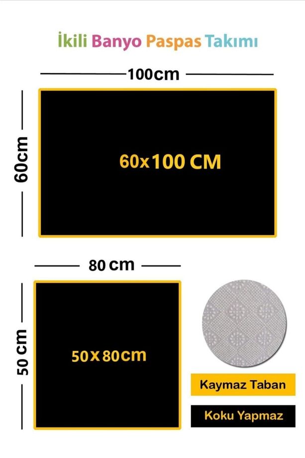Değişik Renklerde Banyo Halısı Klozet Takımı Paspas Seti 2'li Set 80x50cm  60x100cm - 3