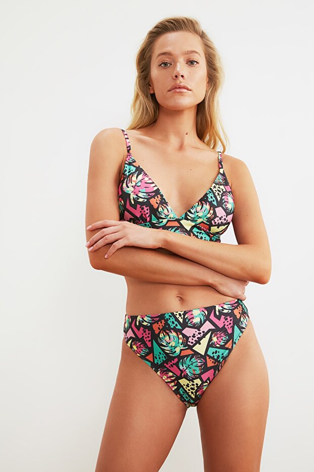 Geometrik Desenli Hipster Yüksek Bel Bikini Altı TBESS21BA0320 - 4
