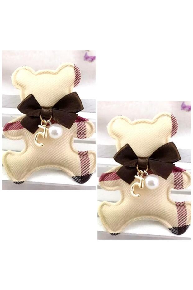 Trend Fashion Luxury 2-Piece Plaid Pearl Stone Bow Collar Buckle Set Teddy Bear