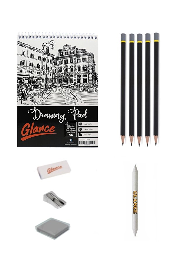 Adel Graduated Sketchbook Pencil Drawing Set Pastel with Dispensing Pencil Sharpener Eraser Sketchset