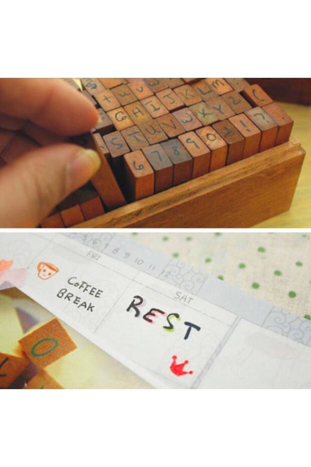 Damga Mühür Seti-70 Adet Retro Ahşap Mühür-damga Seti- A-z-0-9 Scrapbooking Büyük Ve Küçük Harfler - 8