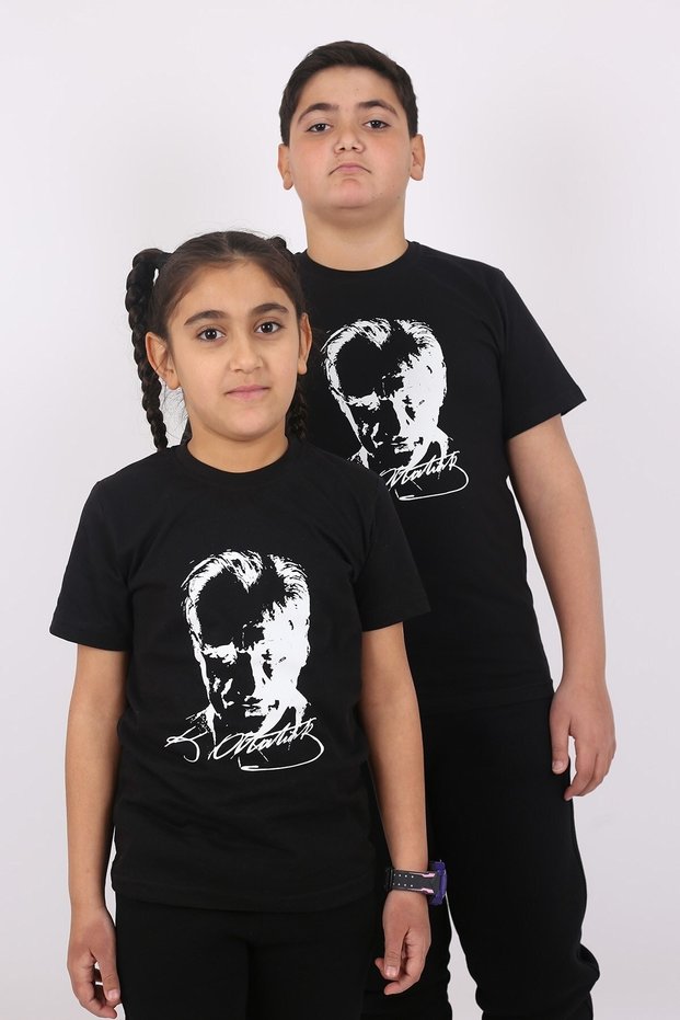 White Red Black Ataturk Printed Children's T-Shirt Girls Boys Unisex Cotton
