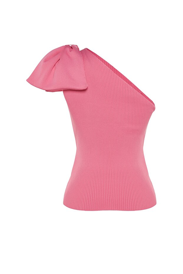Pembe Tek Kol Fiyonk Detaylı Triko Bluz TPRSS22BZ0166 - 10