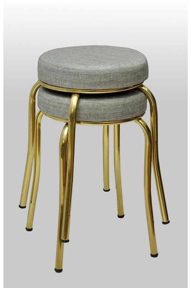 Tabure (2 Adet) Gold Ayaklı, Mina Kumaş, Metal Ahtapot Ayak Aygl-209 - 1