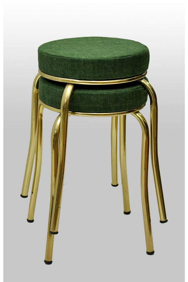 Tabure (2 Adet) Gold Ayaklı, Mina Kumaş, Metal Ahtapot Ayak Aygl-209 - 1