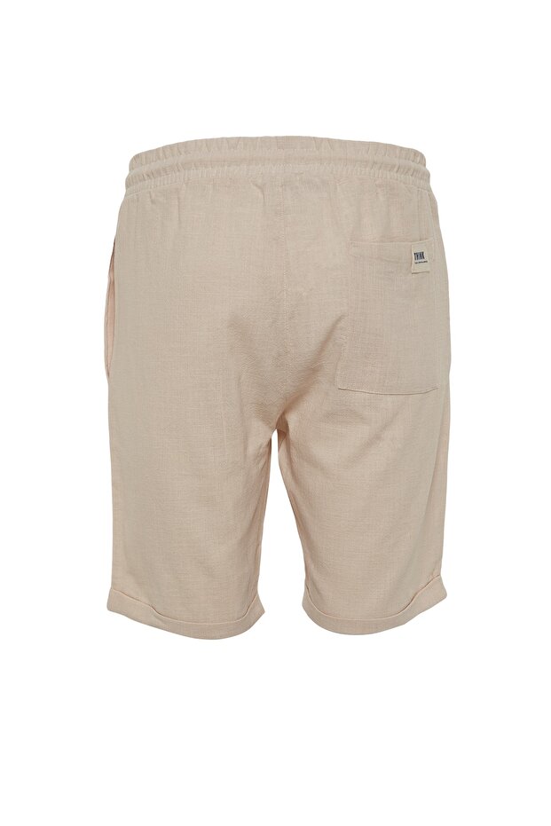 Ekru Normal Kesim/Regular Fit %100 Pamuk Keten Görünümlü Şort TMNSS23SR00030 - 14