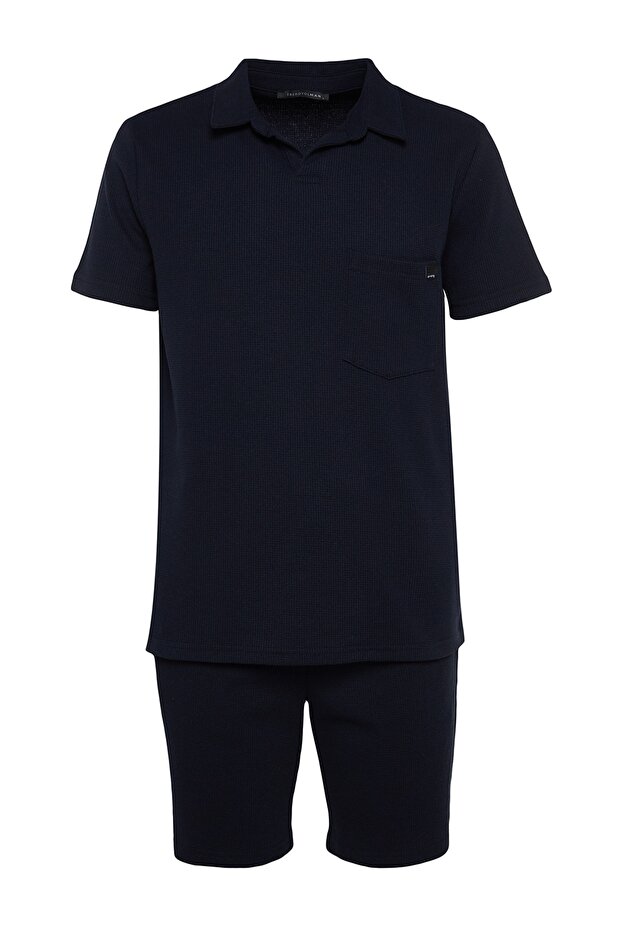 Lacivert Regular/Normal Kesim Dokulu Kumaş Etiketli Polo Yaka Eşofman Takımı TMNSS23EM00003 - 12