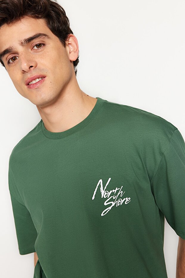 Yeşil Oversize/Geniş Kesim Yazı Baskılı %100 Pamuklu T-Shirt TMNSS20TS1099 - 4