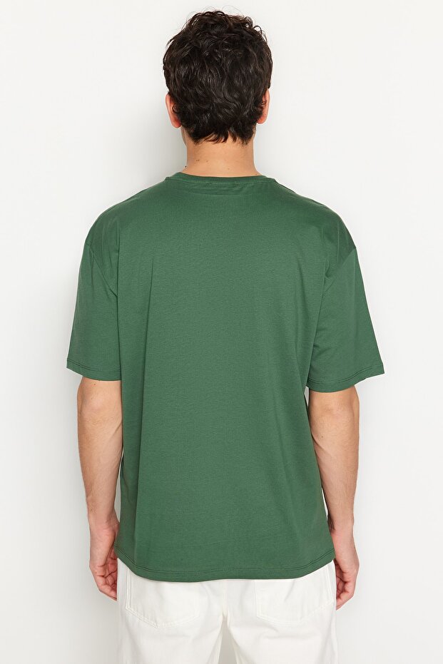 Yeşil Oversize/Geniş Kesim Yazı Baskılı %100 Pamuklu T-Shirt TMNSS20TS1099 - 2