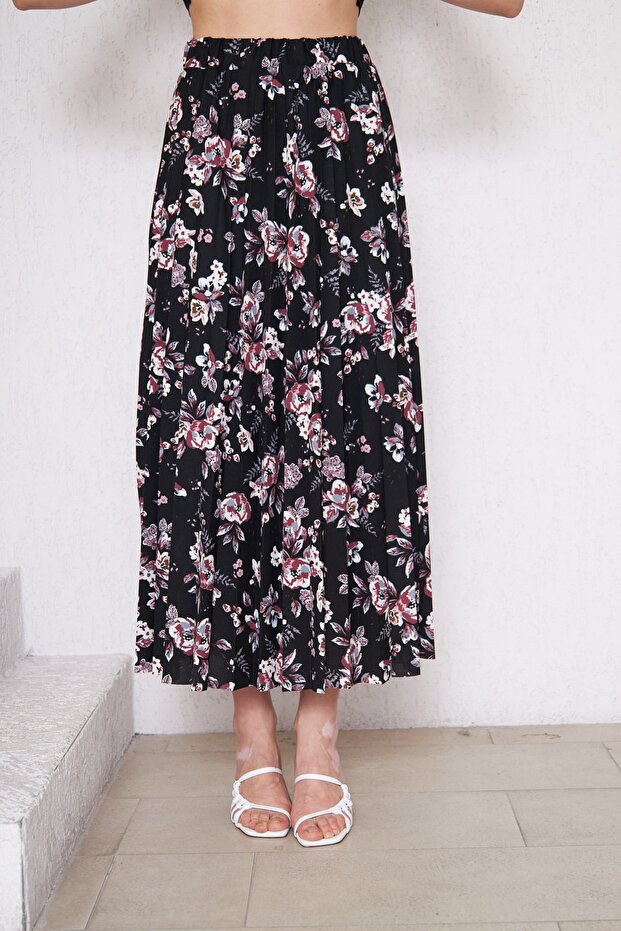 Virágmintás, hosszú bélésű rakott szoknya, rakott szoknya, anyai ajándék szoknya, krepp szoknya, hidzsáb szoknya - 6