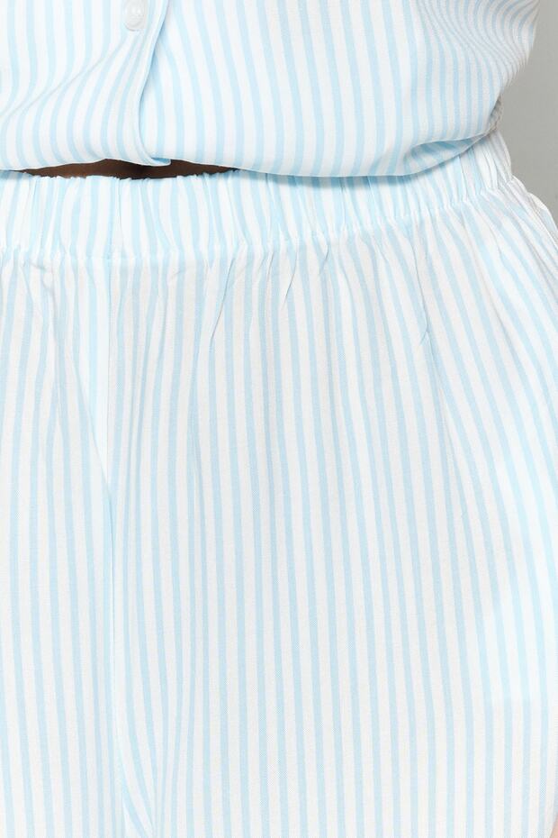 Mavi Çizgili Viskon Gömlek-Pantolon Dokuma Pijama Takımı THMSS21PT0159 - 4